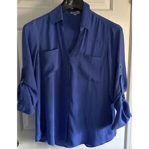 EXPRESS PORTOFINO Blue Button Blouse Long Sleeve - Large
